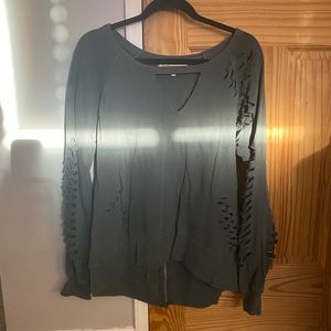 Vintage Havana! Very Distressed Crew Neck w Zipper